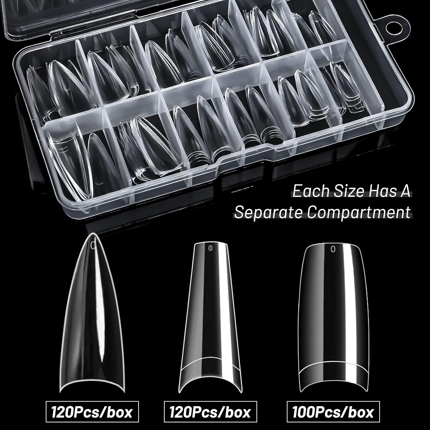 krofaue 3 Styles False Nail Tips Kit,340PCS Clear Coffin French Stiletto Nail Tips Half Cover Acrylic Artificial Press on Nails for Nail Extension Soft Gel Tips Art DIY-BrightBean Baby