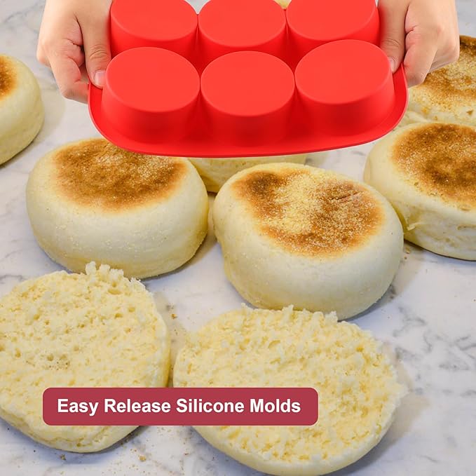 Nalchois Silicone Egg Bites Molds, Non-stick 6-Cavity Muffin Cupcake Top Pans Deep 3 Inch Baking Mold, Silicone Hamburger Bun Rolls Molds for Egg Breakfast Sandwiches Omelets Dinner Rolls Baking