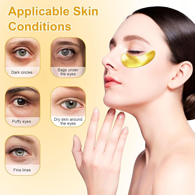 Under Eye Patches, 20pcs Eye Masks for Dark Circles and Puffiness Wrinkles with Collagen Hydrating 24k Gold Eye Patches for Eye Bags Around The Eyes Skincare Treatment-BrightBean Baby