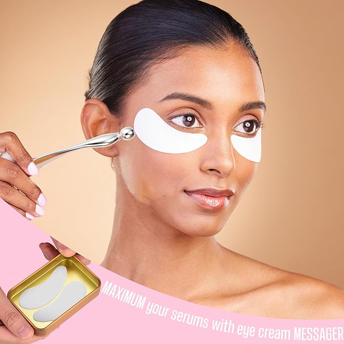 CCbeauty Reusable Under Eye Patches + Eye Cream Applicator Value Set | 100% Silicone Eye Gel Pads | Boost Hydration | Minimize Fine Lines + Wrinkles + Dark Circles | Storage Tin Included | White-BrightBean Baby