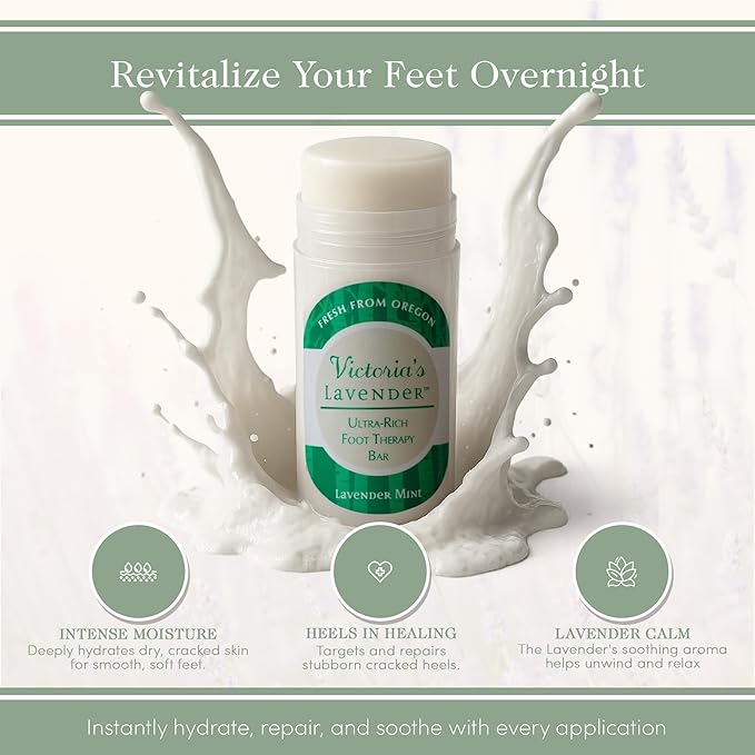 Victoria's Lavender Heel Balm Stick – Ultra-Rich Foot Therapy Balm for Dry, Cracked Feet – Softener for Cracked & Rough Skin – Dry Heels Treatment for Men and Women - Lavender Mint - 2 packs-BrightBean Baby