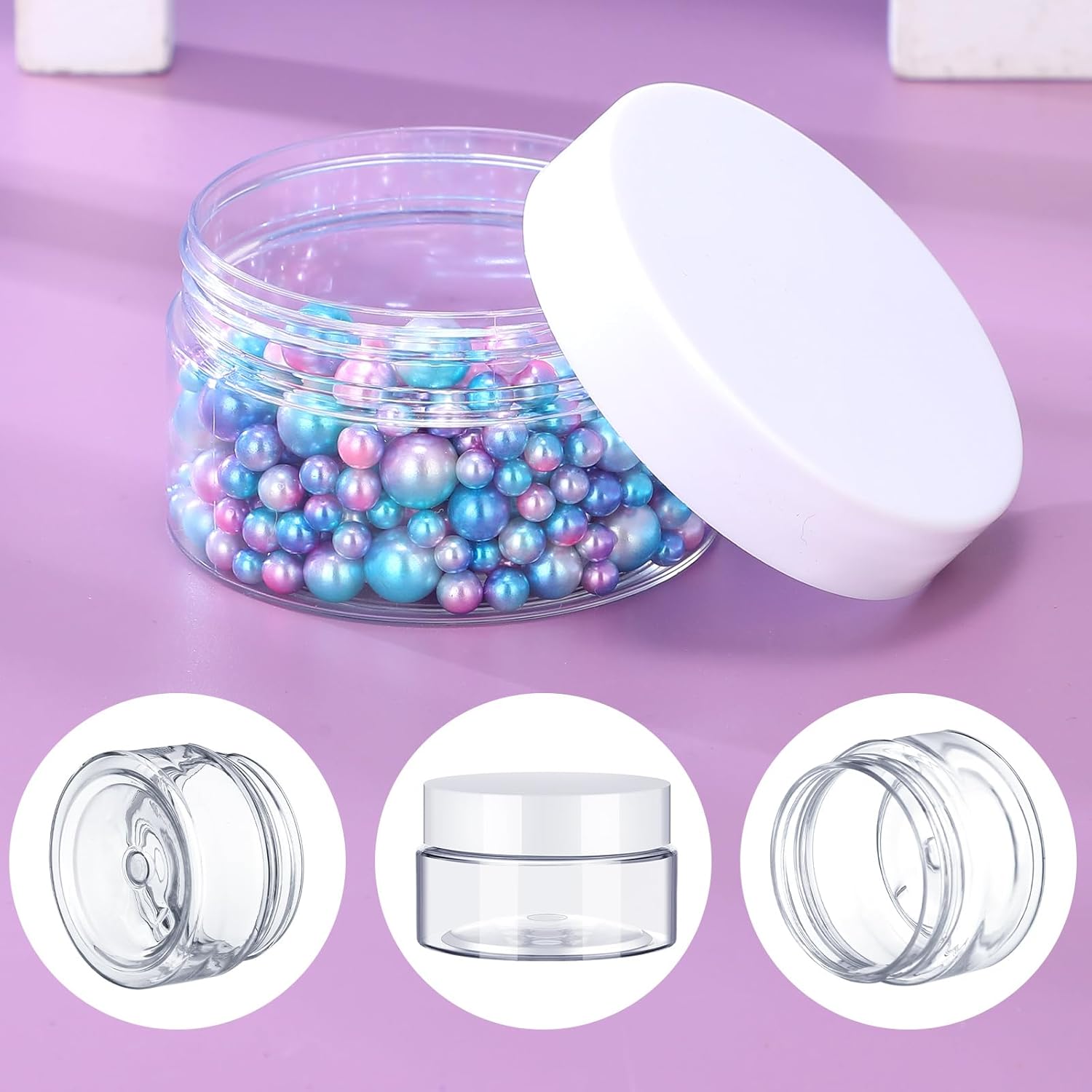 SATINIOR 100 Pcs Plastic Jars with Lids Small Containers Lids Wide Mouth Small Plastic Containers for Lotion Cream Rhinestones Body Butters Travel Storage(4 oz,White)-BrightBean Baby