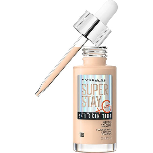 Maybelline Super Stay Up to 24HR Skin Tint, Radiant Light-to-Medium Coverage Foundation, Makeup Infused With Vitamin C, 118, 1 Count-BrightBean Baby