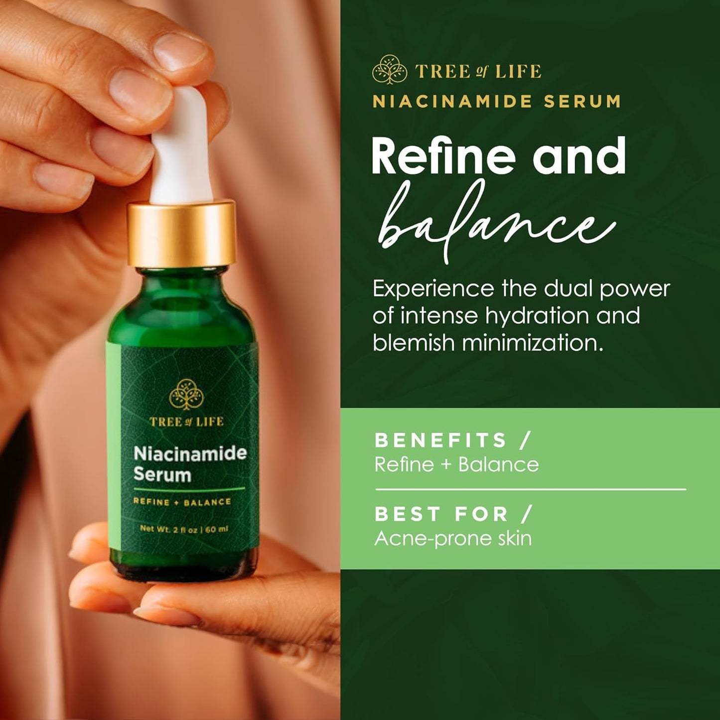 Tree of Life Beauty Niacinamide Vitamin B3 Serum, Hydrating Face Oil for Dark and Age Spots, Tightens Pores, Facial Serums for Sensitive Skin Care with Hyaluronic Acid and Vitamin E, 2 Fl Oz-BrightBean Baby