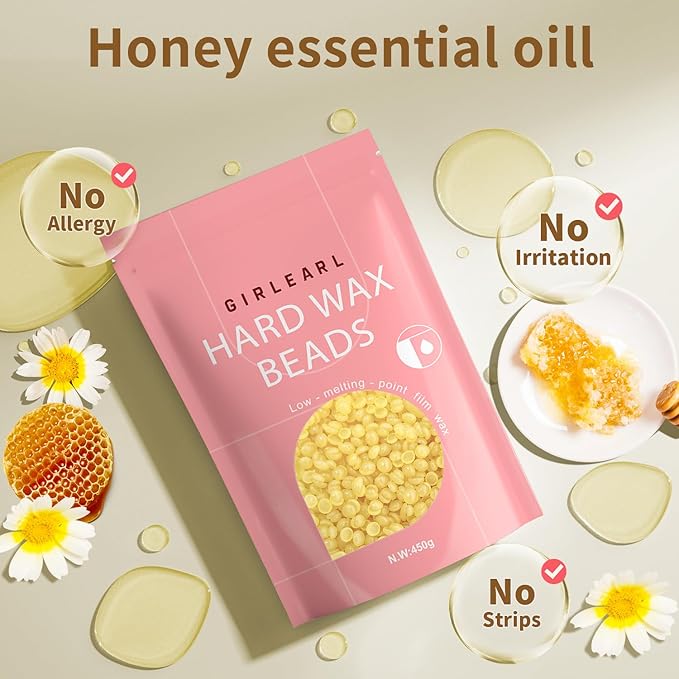 Hard Wax Beads, 1lb Honey Wax Beans for Hair Removal, Hard Wax for Sensitive Skin at Home, Wax Refill Perfect for Brazilian Bikini, Legs, Facial, Eyebrow and Full Body for Women and Men-BrightBean Baby