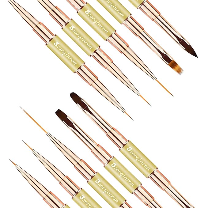 Nail Art Brushes for Nail Art, Professional 5Pcs Double-Ended Acrylic Nail Brush Set for Details, Long Lines, Ombre & 3D Design-Perfect for DIY Manicures & Salons (Gold)-BrightBean Baby