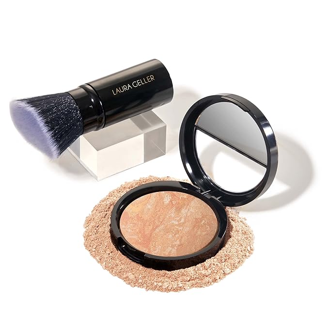 LAURA GELLER NEW YORK Baked Balance-n-Brighten Foundation with Kabuki Brush Makeup Set, Light-BrightBean Baby