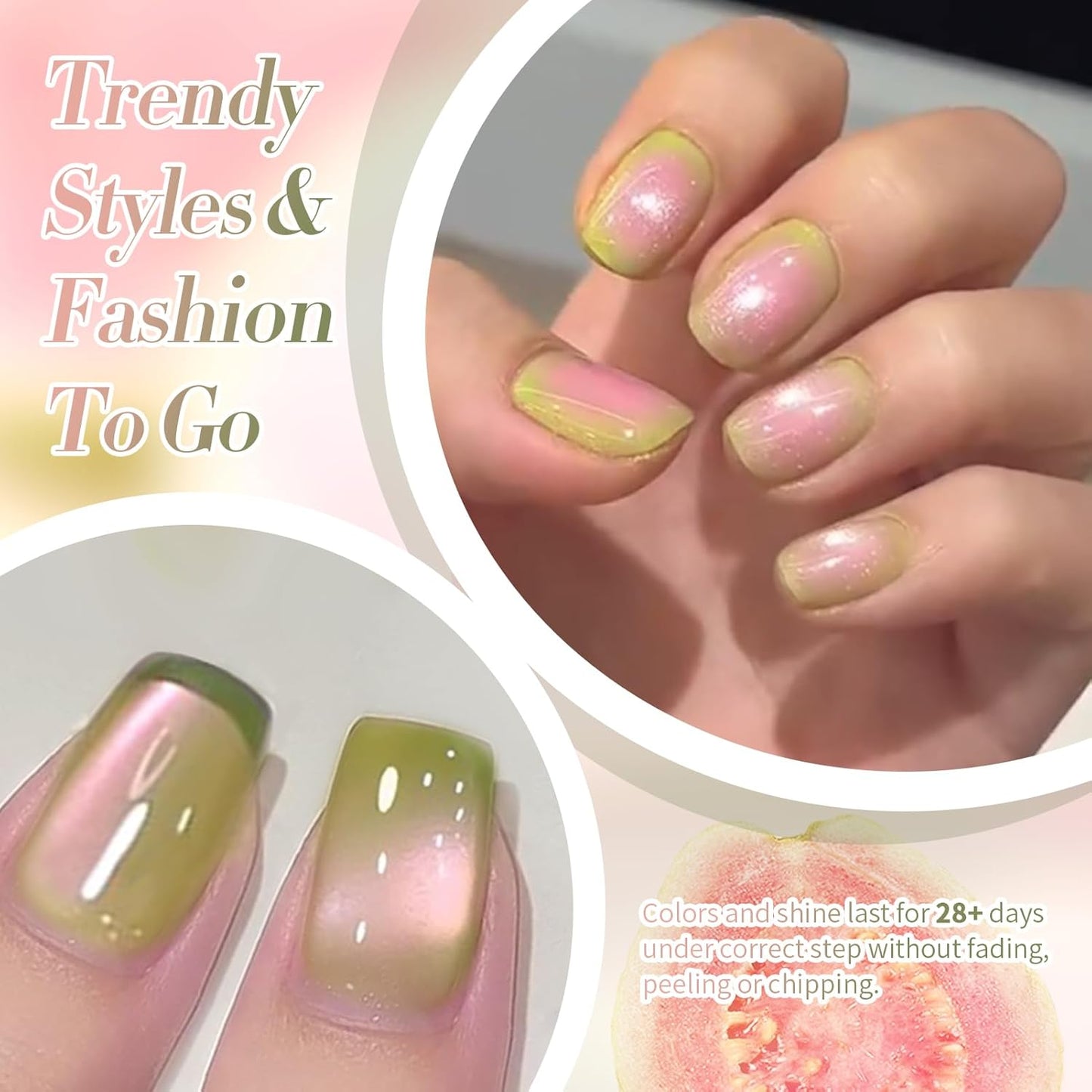 BORN PRETTY Cat Magnetic Eye Gel Nail Polish,Sweet Guava Green Pink Magnetic Gel Polish Manicure Nail Art DIY 15ml-BrightBean Baby