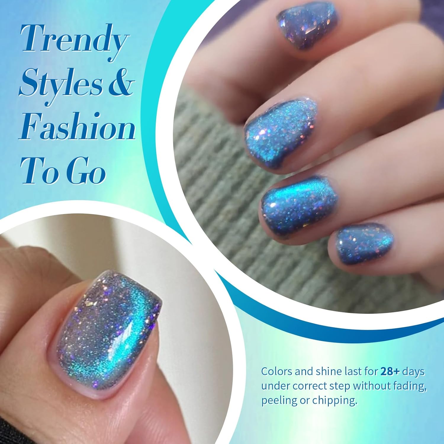 BORN PRETTY Blue Cat Magnetic Eye Gel Nail Polish Shimmer Glitter Holographic Aurora Blue Magnetic Gel Polish Nail Art Manicure DIY at Home 15ML-BrightBean Baby