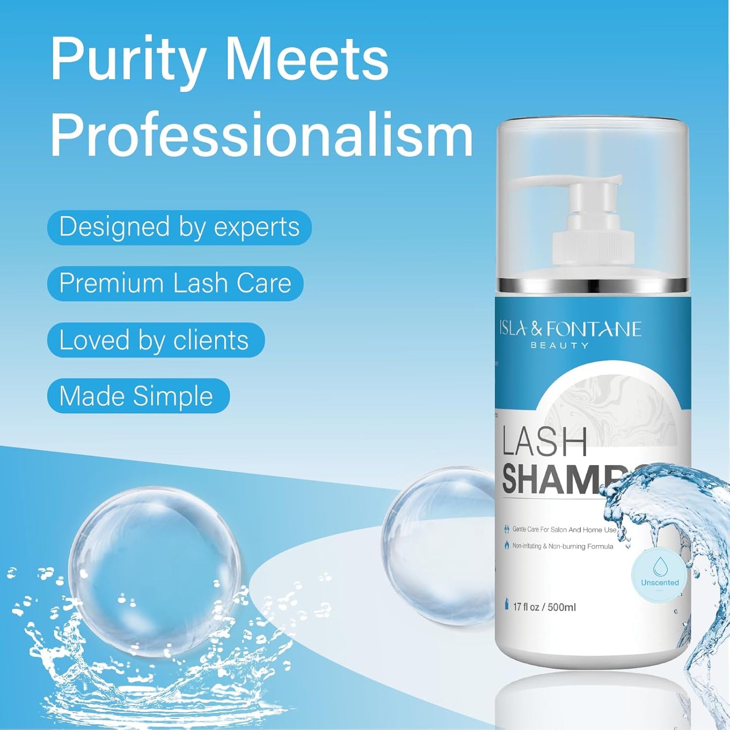 Isla & Fontane Lash Shampoo Bulk – Multi-Scent Series – 17 fl oz / 500ml | Gentle Eyelash Cleanser for Lash Extensions | Non-Irritating | Professional Lash Bath Foam For Salon And Home Use (Unscented)-BrightBean Baby