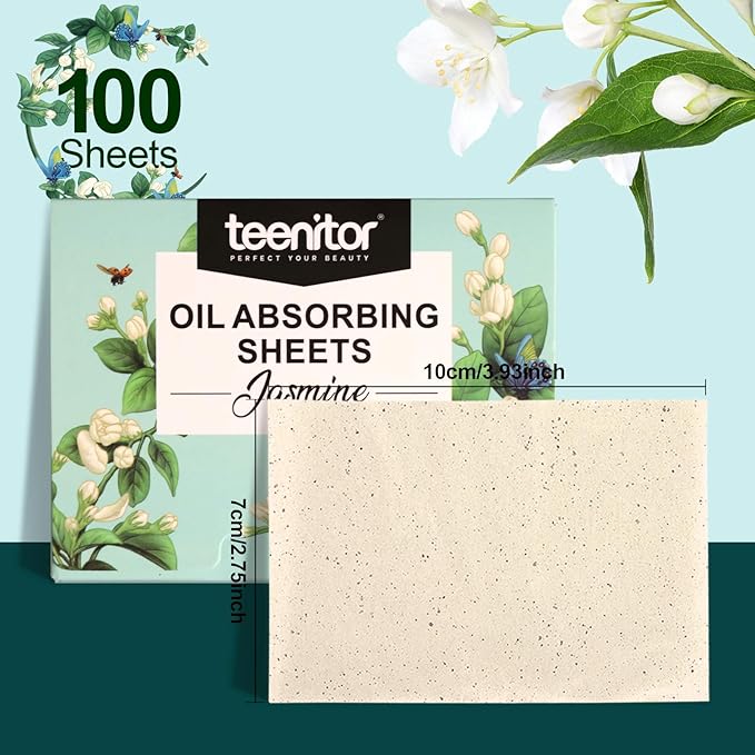Teenitor Oil Blotting Papers for Face, 100 Sheets Jasmine Oil Blotting Sheets for Oily Skin, Oil Control Film Oil Absorbing Sheets for Face Men Women, Oil Absorbent Pads-BrightBean Baby