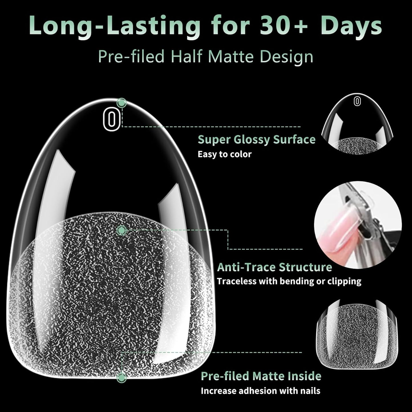 Extra Short Almond Nail Tips, 216pcs Acrylic Soft Fake Nails Gel Nail Tips, Full Cover Pre-Shaped Matte Clear Press on Nails for Extension, Diy at Home Manicure 12 Sizes-BrightBean Baby