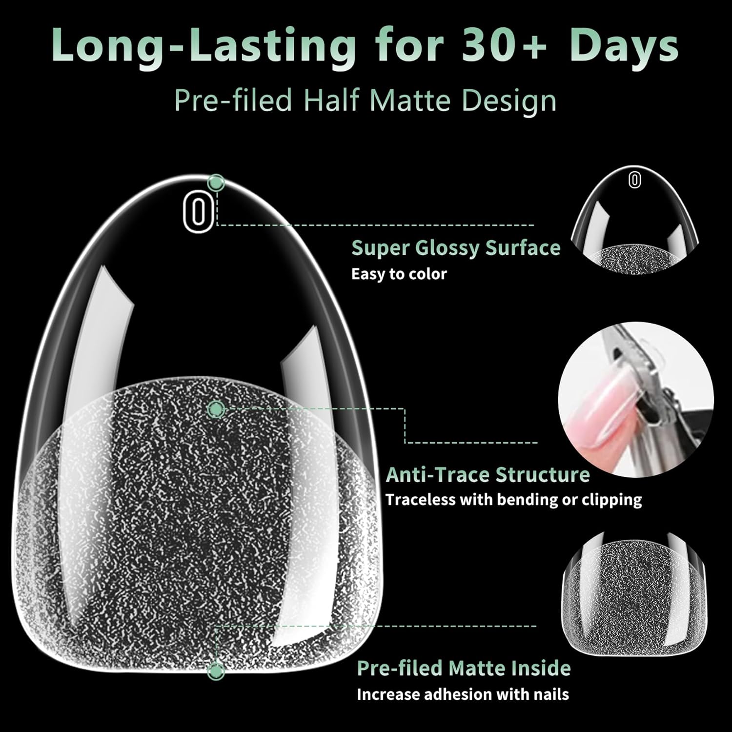 Extra Short Almond Nail Tips, 216pcs Acrylic Soft Fake Nails Gel Nail Tips, Full Cover Pre-Shaped Matte Clear Press on Nails for Extension, Diy at Home Manicure 12 Sizes-BrightBean Baby