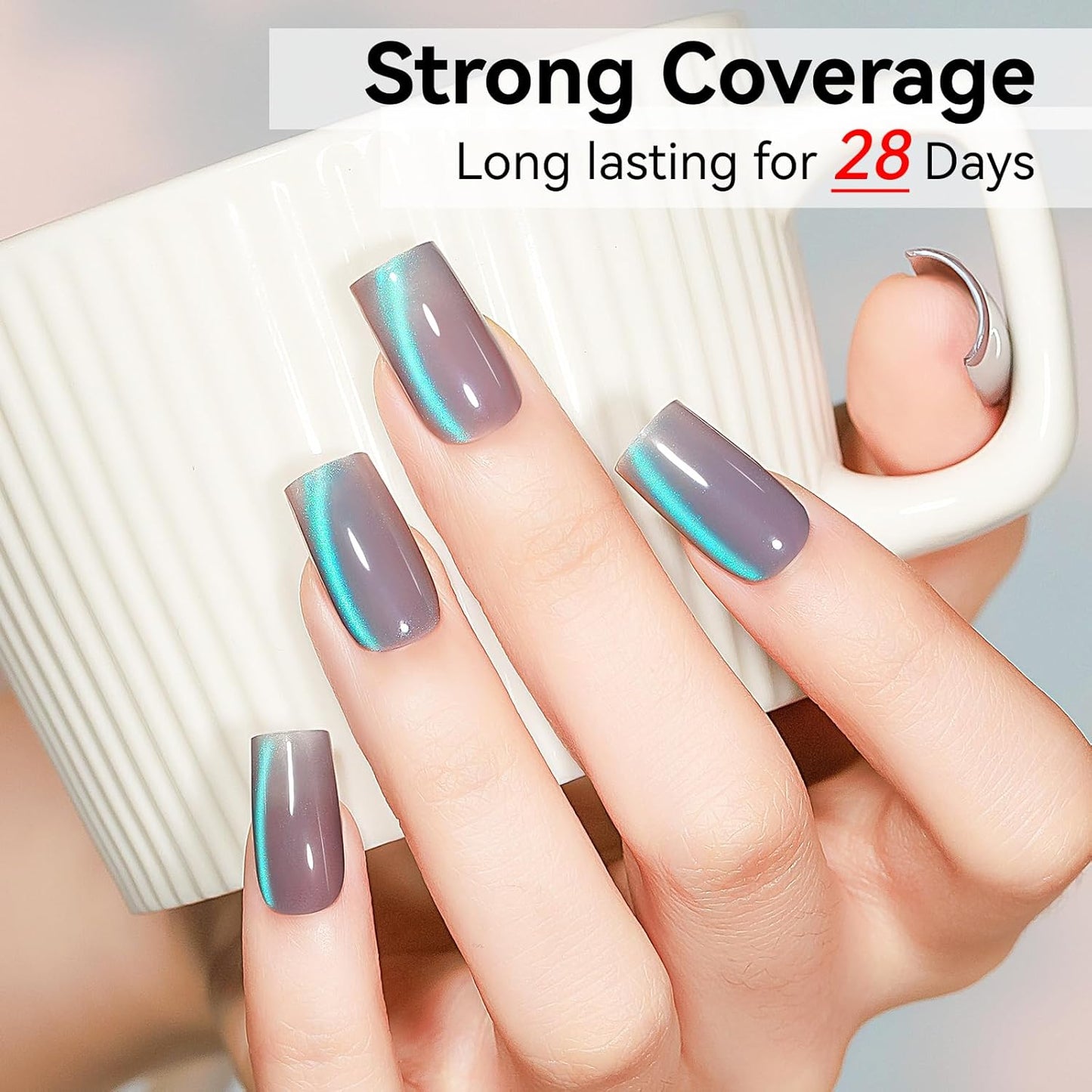 Cat Eye Gel Polish, Glass Blue Glitter Cateye Magnetic Nail Polish Magic Holographic Effect, UV Gel Sparkle Crystal Jelly Color Manicure for Nail Salon DIY At Home-BrightBean Baby