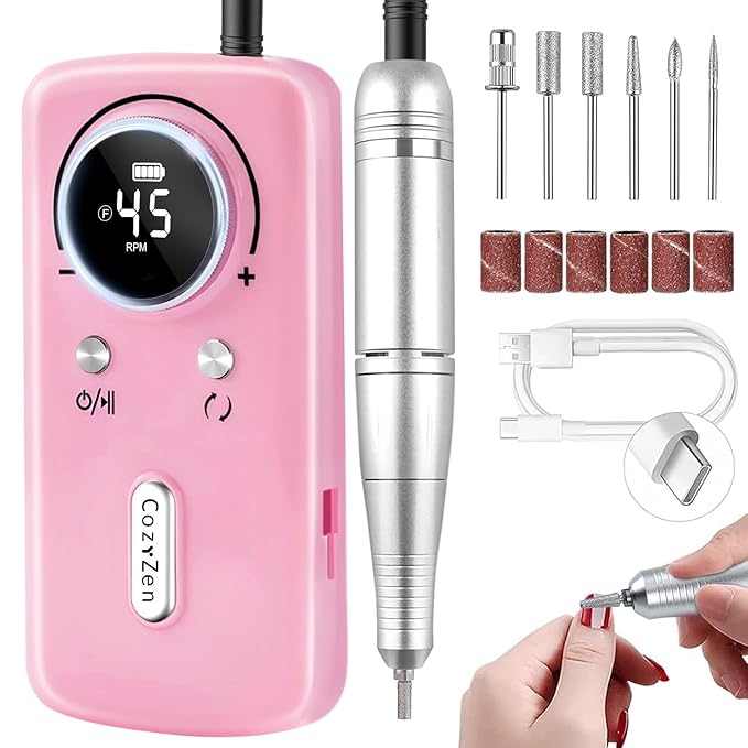 CozyZen Cordless Nail Drill Professional: 45000 RPM Rechargeable Electric Nail File Kit, Portable & Low Noise for Acrylic, Gel Nails, Manicure & Pedicure - Salon & Home Use-BrightBean Baby
