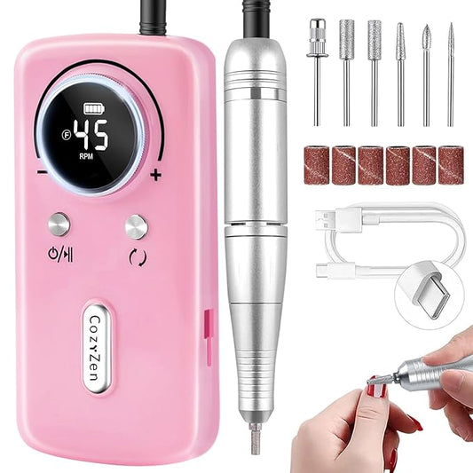 CozyZen Cordless Nail Drill Professional: 45000 RPM Rechargeable Electric Nail File Kit, Portable & Low Noise for Acrylic, Gel Nails, Manicure & Pedicure - Salon & Home Use-BrightBean Baby