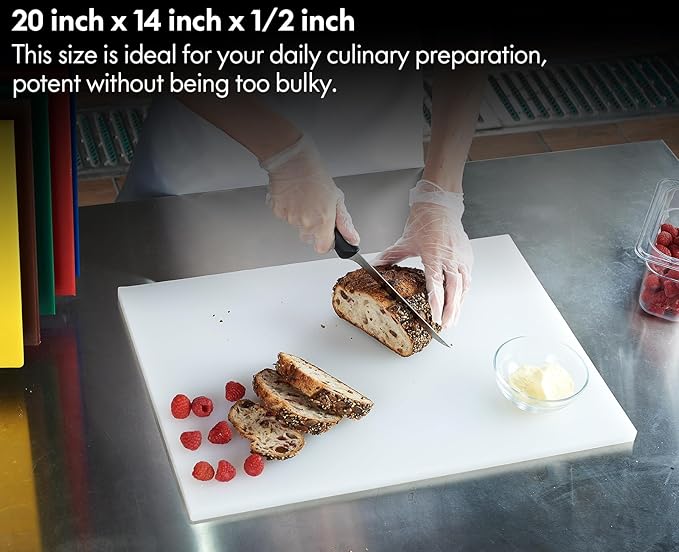 CURTA Cutting Boards for Kitchen, 20" x 14" x 0.5" Brown Color Coded Plastic Commercial Chopping Board with Anti Slip Surface Dishwasher Safe