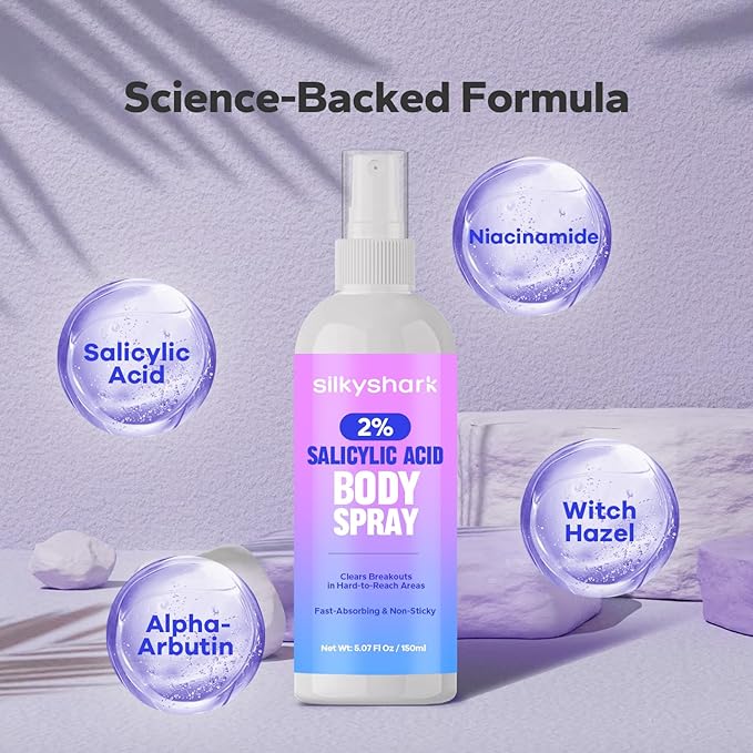 Salicylic Acid Spray (5.07 Fl Oz), 2% Salicylic Acid Body Spray, Body Acne Treatment for Bacne, Blackheads & Blemishes, Back & Chest Acne Spray for Face & Body, 360° Mist for All Skin Types-BrightBean Baby