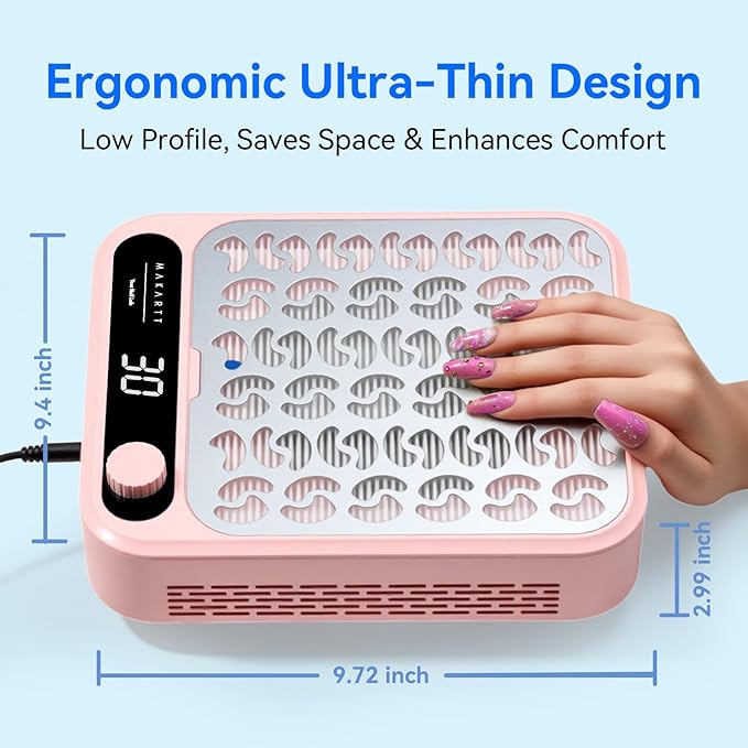 Makartt Nail Dust Collector - Professional Powerful Suction Larina Vacuum Fan Dust Cleaner with LED Display, Adjustable Speed, Reusable Filter for Acrylic Nails Polishing Manicure Salon Home Pink-BrightBean Baby