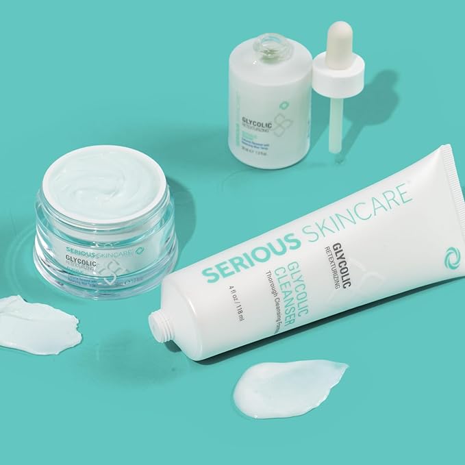 Serious Skincare Glycolic Skin Renewal Set - Retexturizing Serum - Facial Moisture Cream - Face Wash Cleanser - Balancing Blue Tansy Extract - Improve Appearance of Lines, Wrinkles and Enlarged Pores-BrightBean Baby