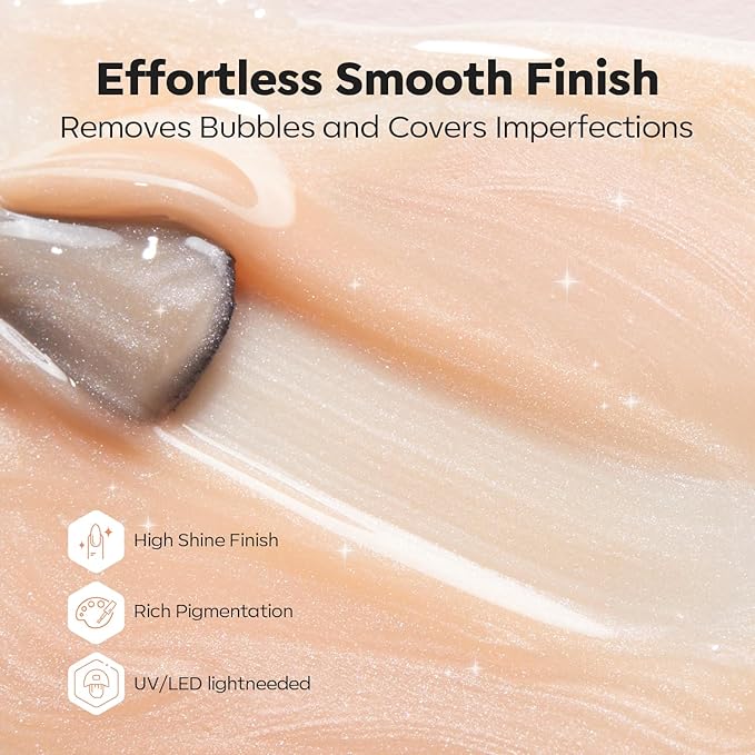 modelones Builder Nail Gel, 8-in-One Gold Shimmer Builder, Champagne Sparkle Glitter Rubber Color Base Gel Polish LED Lamp Cured, Apex Building Strengthener Extension for Home DIY Salon Girls-BrightBean Baby