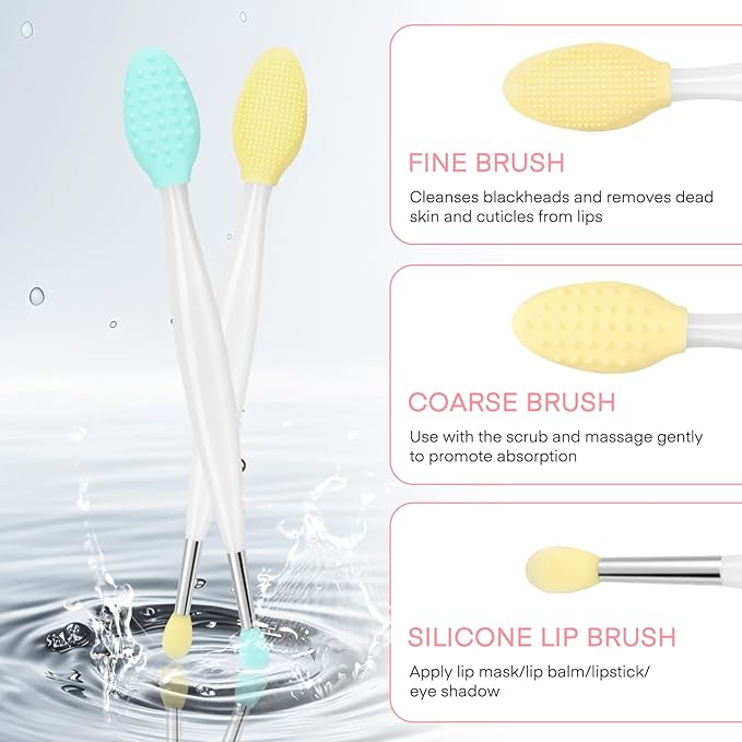 Unaone Lip Scrub Brush - 3 PCS Dual-ended Lip Scrubber Exfoliator and Silicone Lip Brush, 3-in-1 Silicone Lip Scrub Tool Lip Mask Applicator, Gentle Exfoliator & Applicator for Soft-BrightBean Baby