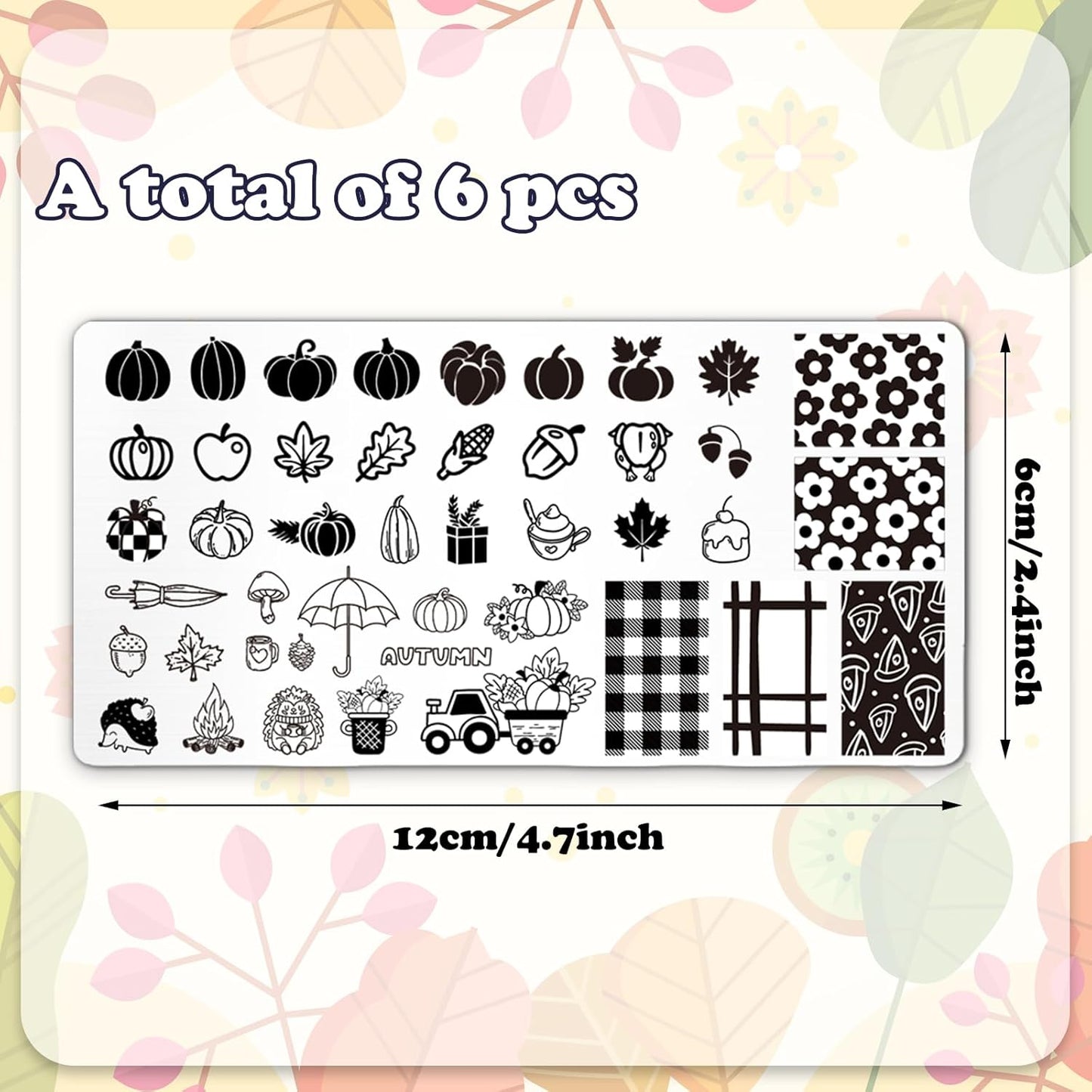 Whaline 6Pcs Fall Halloween Christmas Nail Plates Stamping Set Pumpkin Ghost Snowman Stamp Templates Nail Art Plates for DIY Print Manicure Salon Design-BrightBean Baby