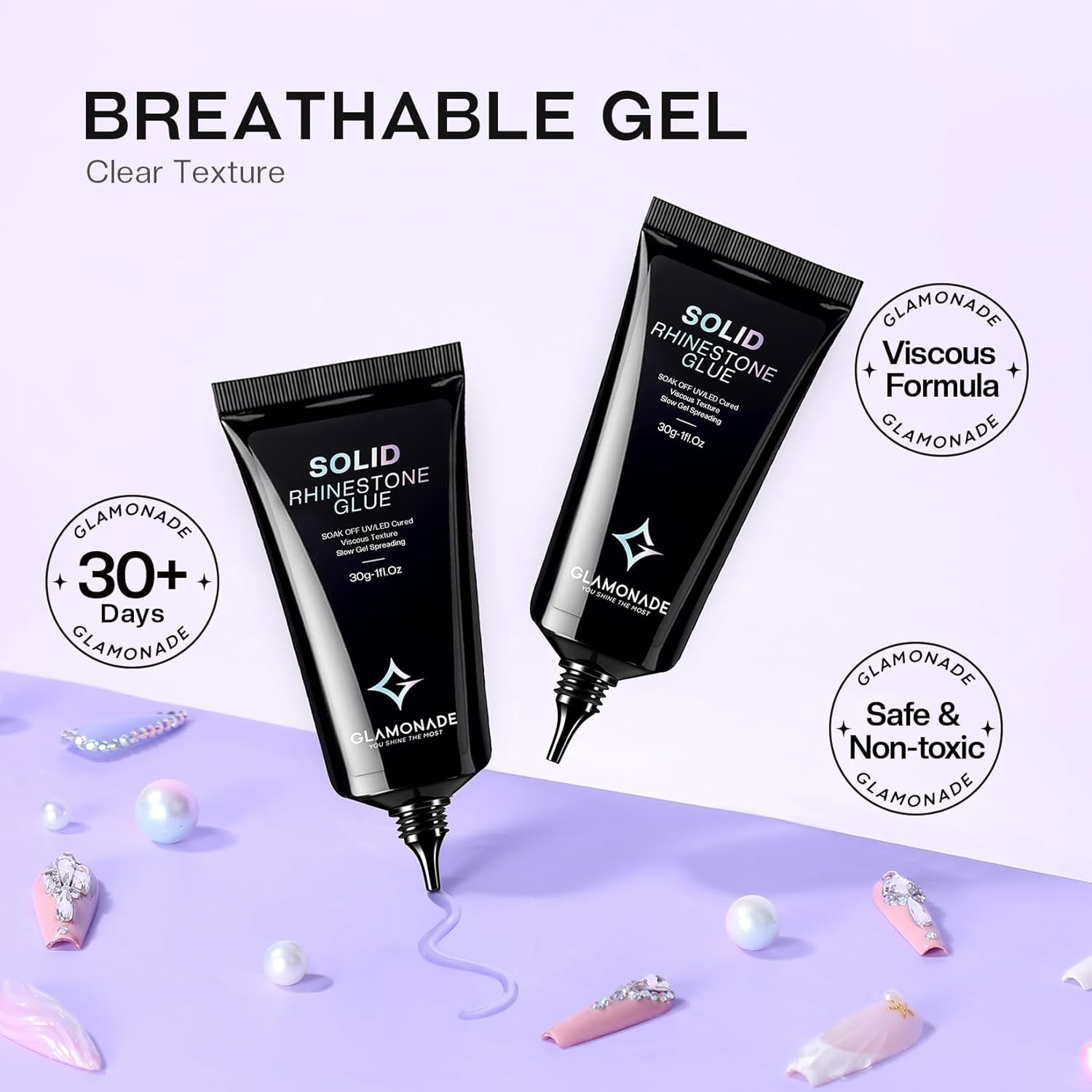 Nail Rhinestone Solid Glue: 30g Super Strong Gel for Nail Gems Charms No Wipe Clear Gel for 3D Nail Art DIY Nail Designs Nail Tech Must Supplies-BrightBean Baby