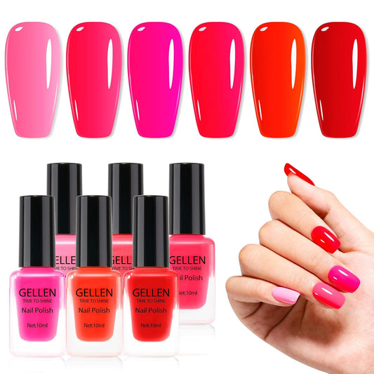 GELLEN Red Pink Nail Polish, Quick Air Dry Natural Traditional Regular Nail Polish Bright Red Hot Pink Set for Acrylic Natural Nails Home Salon, Non UV Gel, Chip Resistant, Hema Free, Non-toxic, 10ml-BrightBean Baby