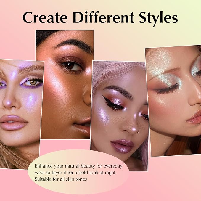 Rose Gold Glitter Eyeshadow Palette, Multichrome Chameleon Cream to Powder Eye Shadow, Color Shifting Holographic Eyeshadow Shimmer Inner Corner Eye Brightener Highlighter Makeup-BrightBean Baby