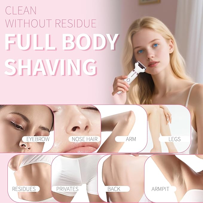 Electric Razors LED Display for Women Men, 2025 Wet/Dry Lady Shaver,4 in 1 Cordless Hair Remover with IPX7 Waterproof,Smooth & Silky Portable Bikini Electric Grooming Set (Pink & White)-BrightBean Baby