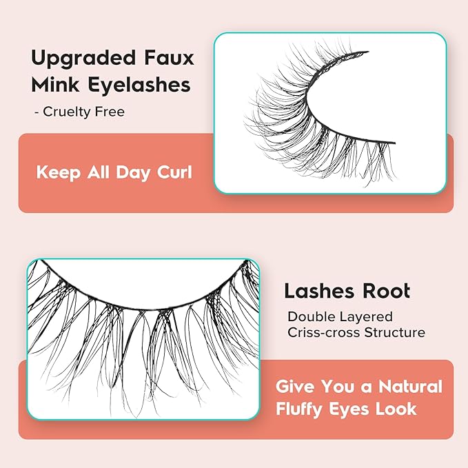 Natural Lashes Wispy False Eyelashes 10mm Short Lashes 3D Volume Strip Lashes Fake Eyelashes Siligli Lashes Thin Band Curly Eye Lashes Pack 10 pair-BrightBean Baby