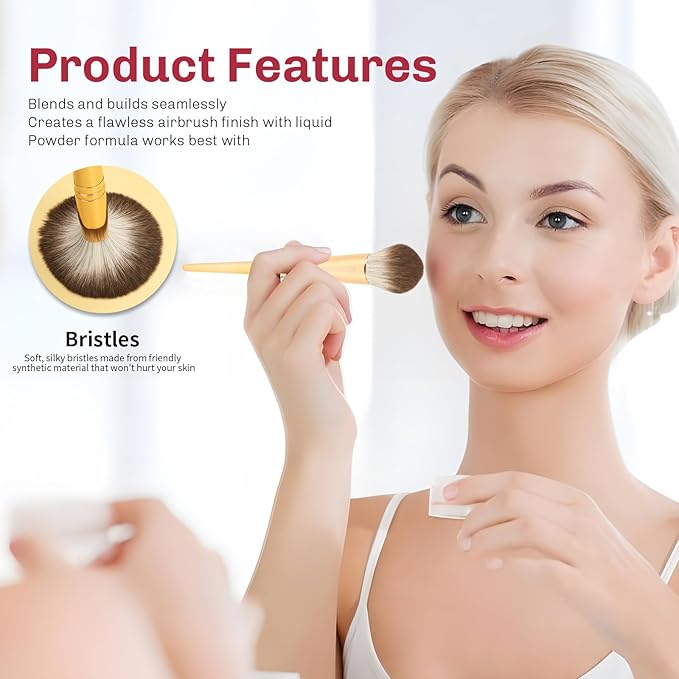 8pcs Gold Makeup Brush Set for All Skill Levels Easy Clean Soft Lint Free Brushes Travel Friendly Kit Foundation Powder Eyeshadow Blush Contour-BrightBean Baby