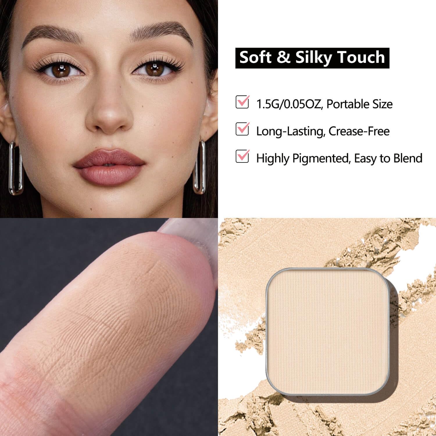 3-Color Eyeshadow Combo Pack – Matte & Shimmer Neutral Shades,Powder, Highly Pigmented, Long-Lasting, Refills Pans for Custom Magnetic Palette-BrightBean Baby