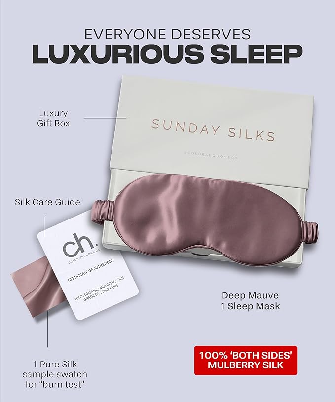 SUNDAYSILKS™ Exclusive Mulberry Silk Sleep Mask | Soft Eye Covers, Blackout Sleeping Mask for Women & Men | Silk Eye Mask for Sleep, Travel, and Relaxation | Antifaz para Dormir [Deep Muave]-BrightBean Baby