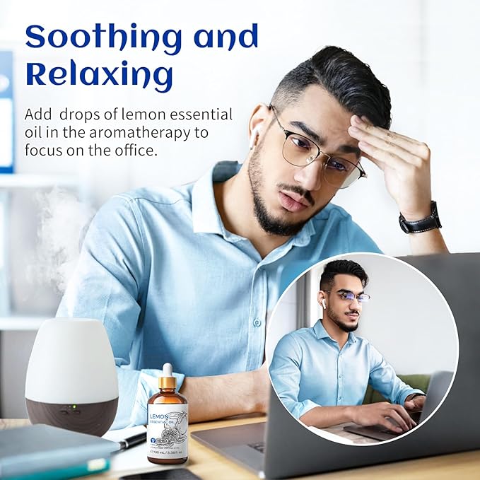 HIQILI Lemon Essential Oil, Household Cleaning, Air Purification, Skin Care, Can be Added to Cleansers, Sprays, Body Lotions Use - 3.38 Fl Oz/100ML-BrightBean Baby