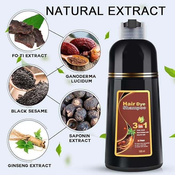 Dark Brown Hair Dye Shampoo 3 in 1 for Gray Coverage for Women Instant Natural Hair Color Shampoo Semi Permanent 500ML - Champu Para Canas Mujer-BrightBean Baby