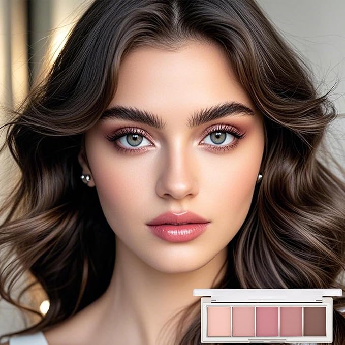 Erinde 5 Colors Matte Eyeshadow Palette Makeup, Natural Classic Nude Neutral Nude Brown Eye Shadow, Long Wearing Waterproof Everyday Eye Makeup for Brown Eyes, Romantic Peach Mauve Eyeshadow, 04-BrightBean Baby