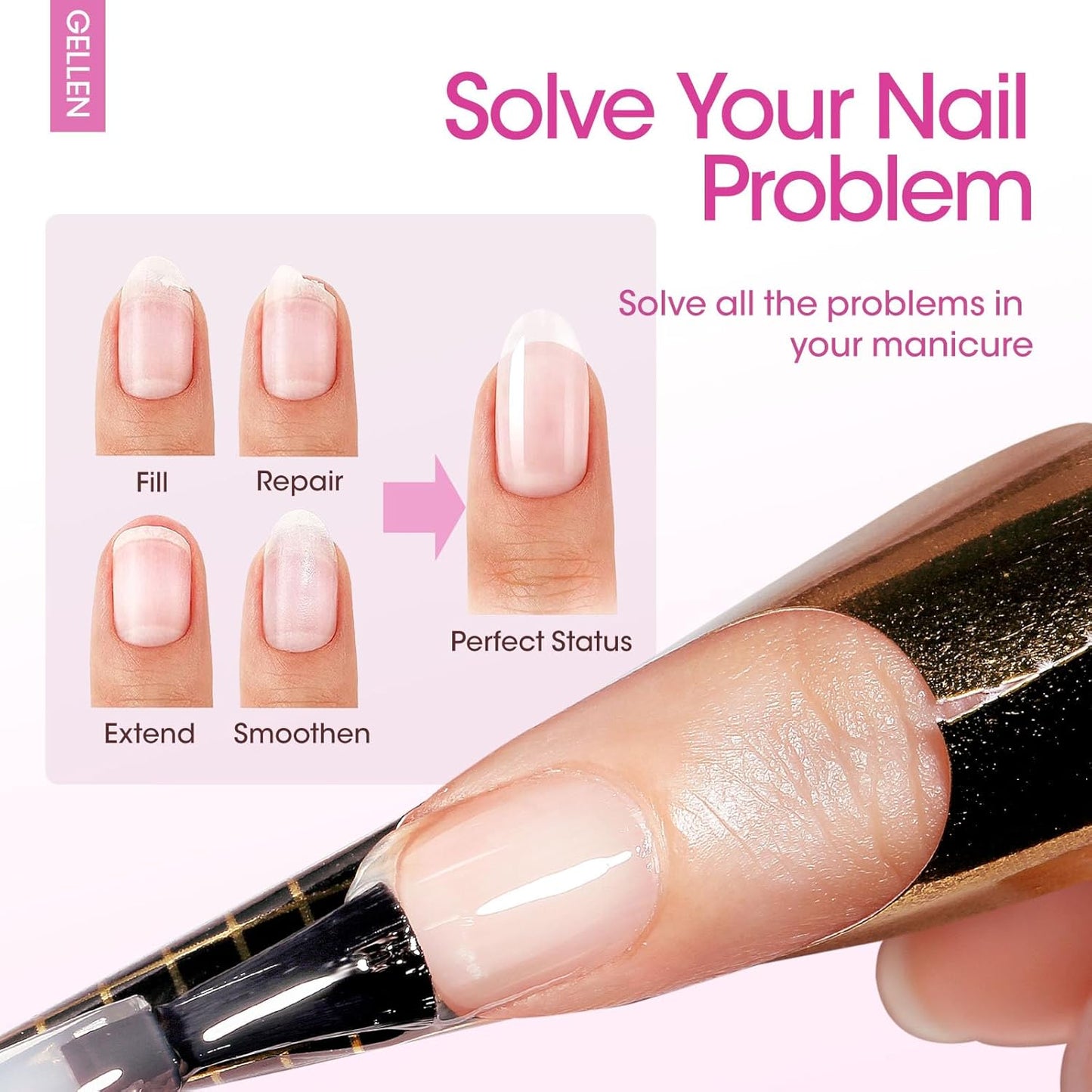 GELLEN Builder Nail Gel with Gel Top Coat Base Coat, 3 Pcs 18ml Top Coat Nail Polish Set, Soak Off Hard Builder in A Bottle for Nail Extension Strengthen Manicure Salon at Home-BrightBean Baby