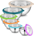 LIANYU Mixing Bowls with Visible Lid Sets of 6, Stainless Steel Metal Salad Nesting Bowls, Large & Small 7, 3.5, 2.5, 2, 1.5, 1QT Size For Kitchen, Baking, Storage, Food Prepping, Serving, Multi-Color