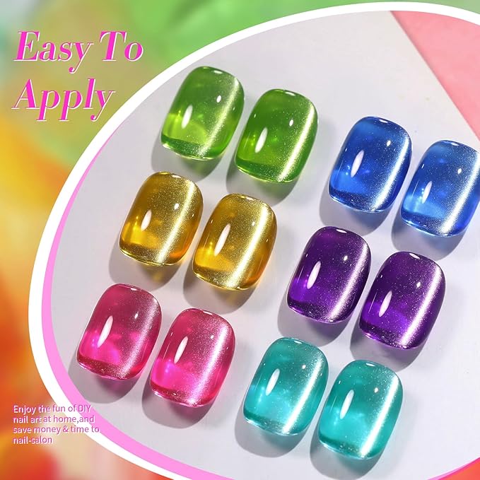 Born Pretty Cat Magnetic Eye Gel Nail Polish Neon Glazed Glass Crystal Magnetic Gel Spring Summer Yellow Green Pink Blue Purple Translucent Gel Polish Set Manicure Nail Art DIY at Home-BrightBean Baby