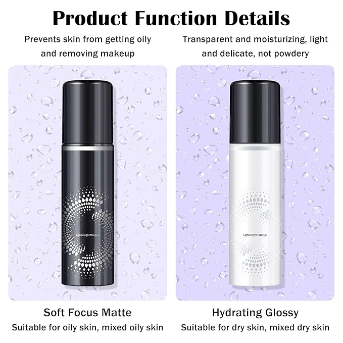 2PCS Makeup Setting Spray for Face,Waterproof Setting Spray for Makeup,Long Lasting Oil Control Finishing Holding Face Mist,Refreshing Hydrating Glossy and Matte Fixing Facial Mist Make Up Set A3-BrightBean Baby