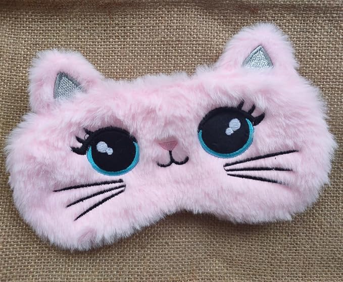 Cute Soft Plush Cat Sleeping Mask for Women Girls, Cute Animal Sleep Eye Cover Mask Eye Funny Blindfold Eyeshade for Night Nap Travel (Pink)-BrightBean Baby