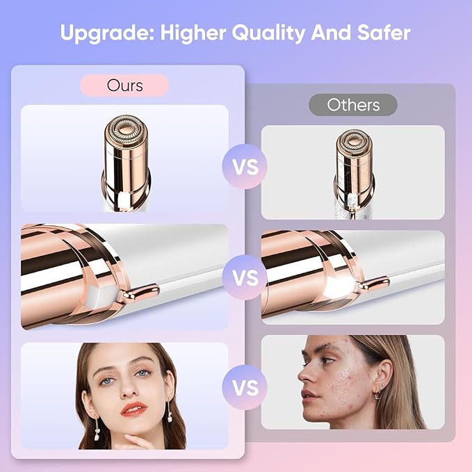 Facial Hair Remover for Women- as Seen on TV Painless Face Shaver -Mini Hair Remover, Electric Razor Shaver Portable Bikini Epilator for Lips, Chin, Armpit, Peach Fuzz, Fingers, Neck, Cheek (White-BrightBean Baby