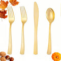 300 Pieces Gold Plastic Silverware - Heavy Duty Disposable Cutlery Set - Gold Disposable Utensils Include 150 Forks, 75 Spoons, 75 Knives for Dinner, Parties, Weddings