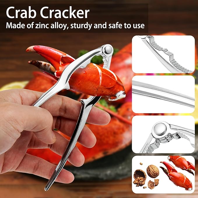 Seafood Cracker Tool Set With Lobster Sheller Stainless Steel Crab Crackers Crab Leg Fork Seafood Scissors And Storage Bag, Crab Leg Pick Utensils Set Crab Eating Tools (9Pcs)