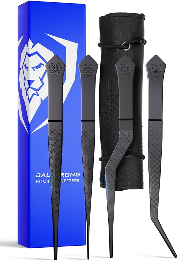 Dalstrong Professional Food Tweezers-Giftable 4pc Set-6.5"-High-Precision Tweezer Tongs-Black Titanium Coating-Plating, Multi-use-304 Stainless Steel-Culinary Fine Use-Metal Kitchen Tongs