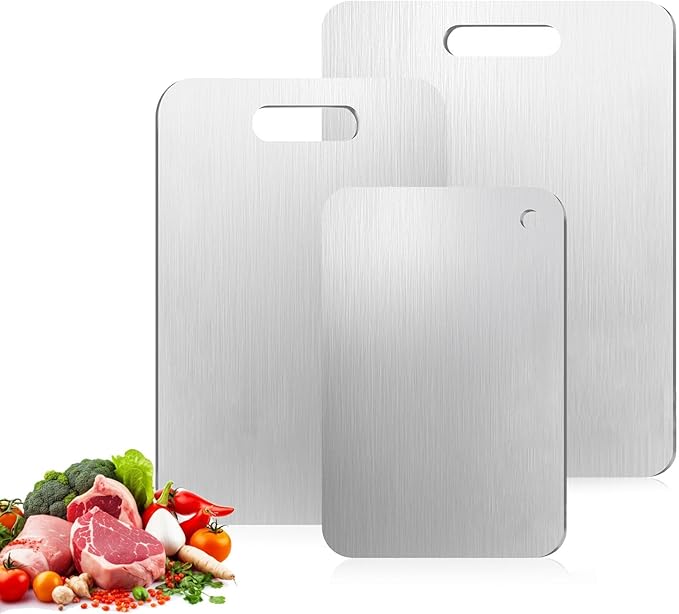 Titanium Cutting Board,100% Pure Titanium Cutting Boards for Kitchen,2026 New Non Toxic,Double-Sided Food Grade Chopping Board for Meat,Vegetable,Fruit,Outdoor Camping(S+M+L-3PC)