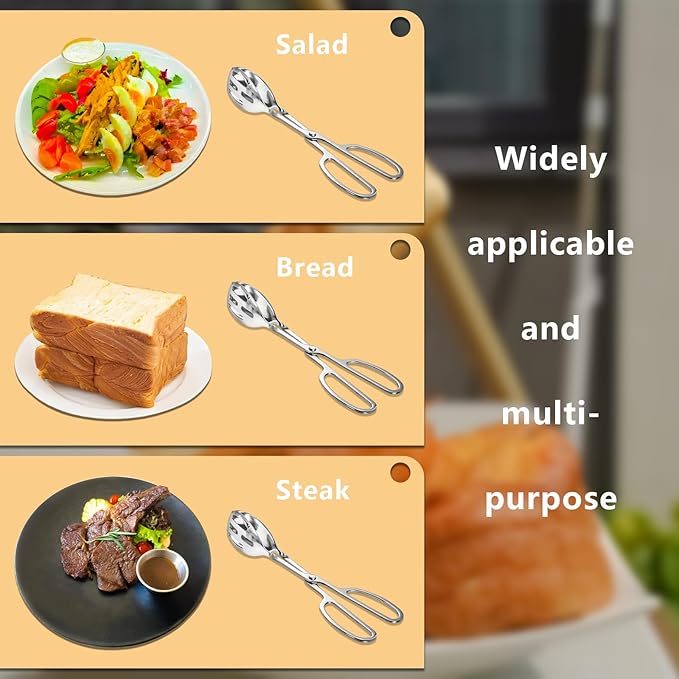 Kitchen Tongs for Cooking for Buffet Party Catering - Stainless Steel Salad Tongs for Food Bread Cake Bake Dessert, 10-Inch Serving Tongs for Grill, Steak, Barbecue, Scissor Design (2 Pack)