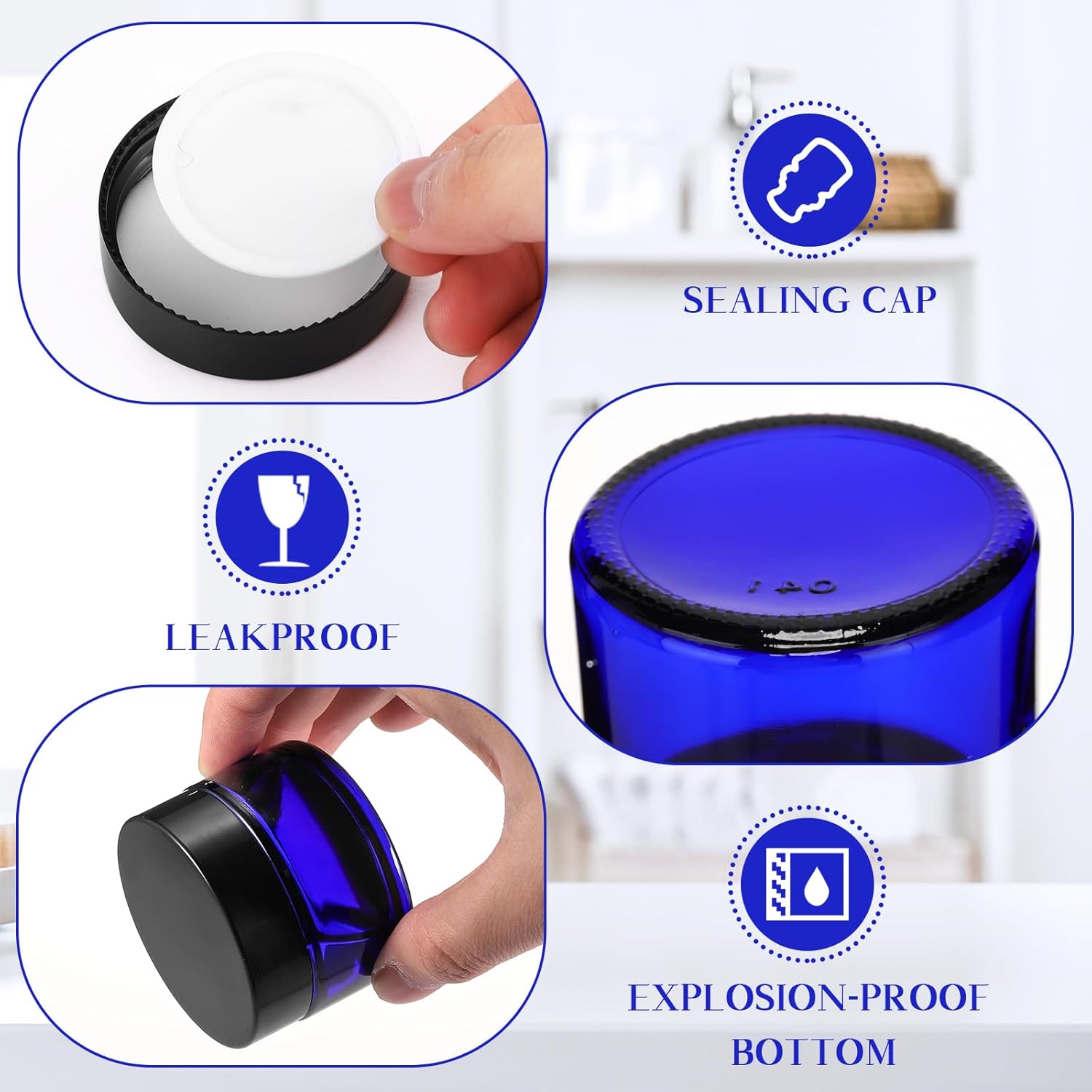 Domensi 100 Pcs 1 oz Glass Jars with Lids Bulk Round Glass Cosmetic Jars Lids 1 oz Small Travel Containers with Inner Liner for Lotions Powders Ointments Sample Cream(Cobalt Blue, Black)-BrightBean Baby